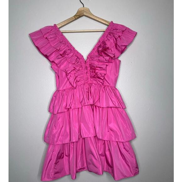 Hunter Bell NWT Pamela Tiered Mini Dress Ruffle Detail Azaela Pink Size 4 - Picture 8 of 9